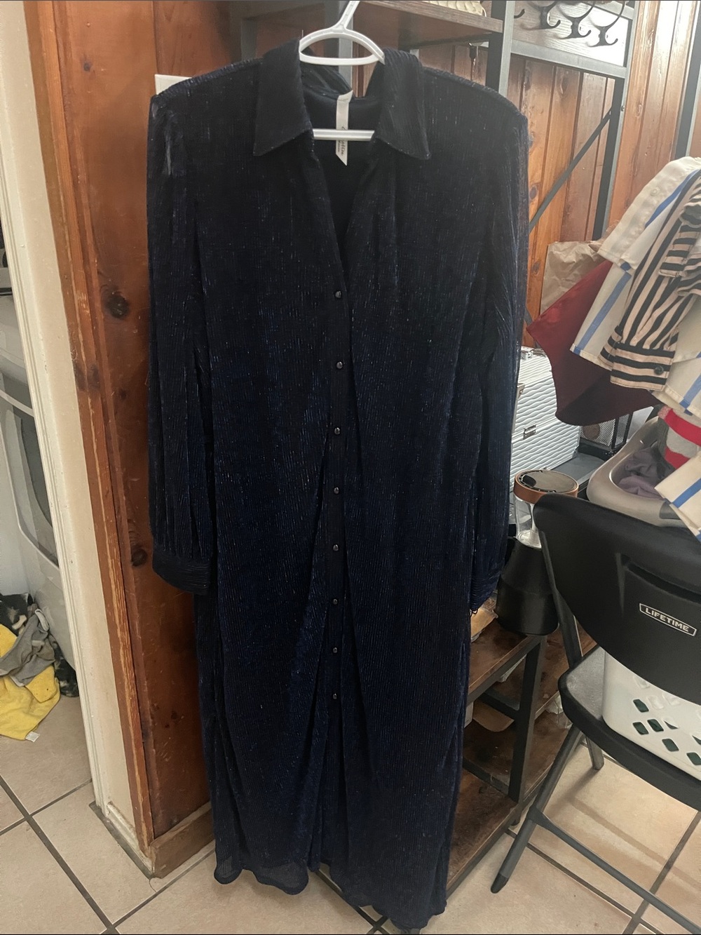 NY Collection Navy Long Button-Front Maxi Dress